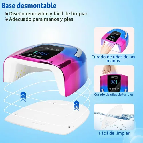 Vista 7 de Lámpara de uñas LED UV, inalámbrica, luz UV recargable portátil de 128 W para uñas de gel, secadora de luz de gel profesional con sensor automático