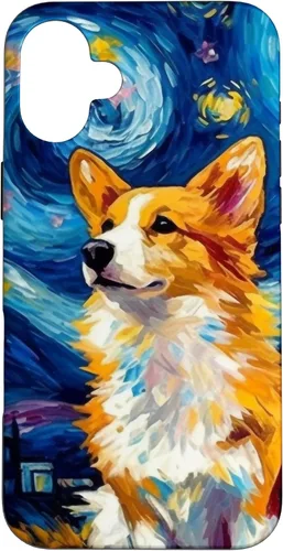 Vista 23 de Carcasa para iPhone 16 Welsh Corgi Dog Starry Night Van Gogh Welsh Corgi