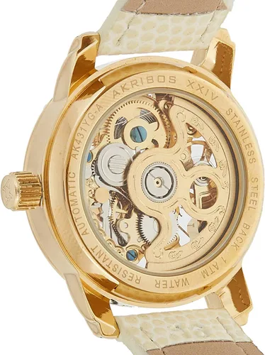 Vista 2 de Akribos XXIV Reloj automático de esqueleto para mujer - Reloj de pulsera de acero inoxidable y correa de cuero - AK431