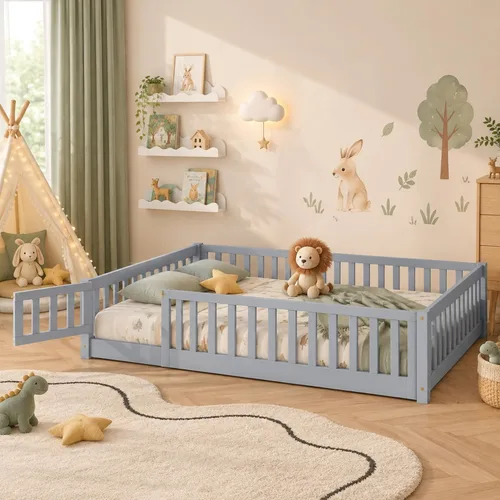 Vista 17 de Marco de cama Montessori de tamaño individual con rejillas, puerta y valla Valla Espresso