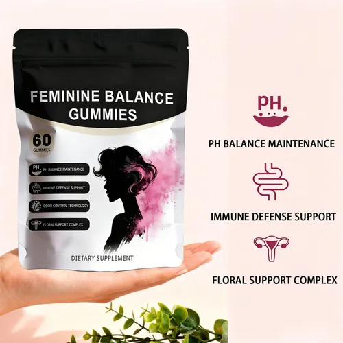 Vista 4 de Gomitas de equilibrio femenino prémium para mujer, sabor a piña hawaiana, equilibrio diario del pH y apoyo de frescura, gomitas veganas sin azúcar