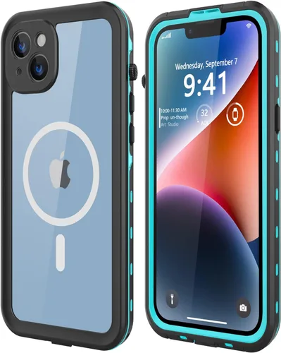 Vista 11 de Funda impermeable para iPhone 14, a prueba de golpes, a prueba de polvo, protector de pantalla integrado, anillo magnético negro