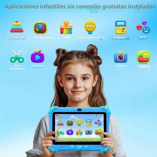 Vista 2 de YINOCHE Tablet infantil de 7 pulgadas con funda, tabletas WiFi para niños, tableta Android para niños, almacenamiento de 32 GB, cámara doble, funda
