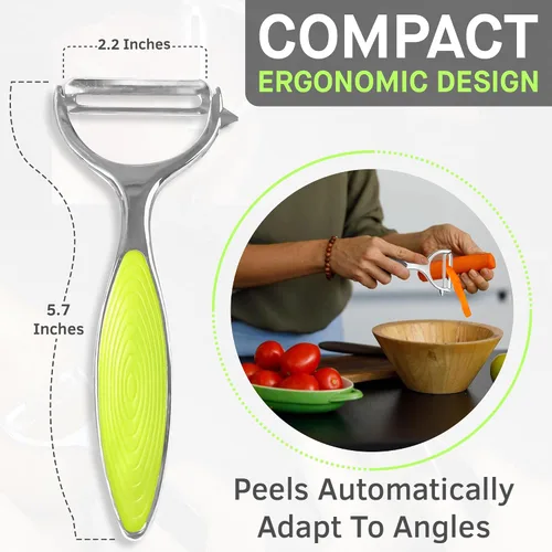 Vista 7 de Juego de pelado de frutas y verduras de acero inoxidable, cómodo mango antideslizante, pelador en forma de Y y I para papas, zanahorias, manzanas