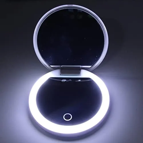 Vista 6 de Espejo compacto de viaje con cámara, espejo portátil de aumento 2X con luces para verificar protector solar, espejo de maquillaje LED, espejo