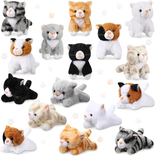 Vista 7 de Leitee 16 piezas de animales de peluche para gatos, recuerdos de fiesta a granel, de 5 pulgadas, juguete de peluche de gatito lindo surtido, regalo