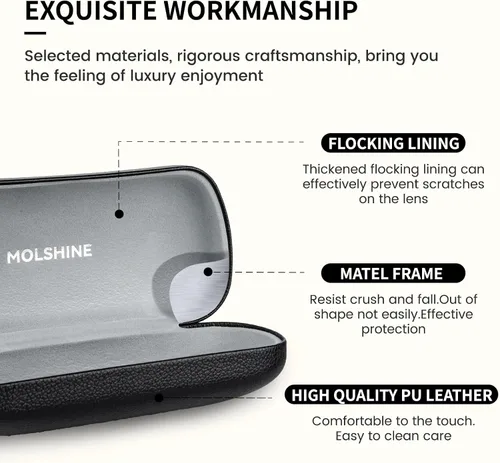 Vista 3 de molshine Estuche rígido para lentes de sol, estuche clásico para lentes de sol, lentes con paño de limpieza