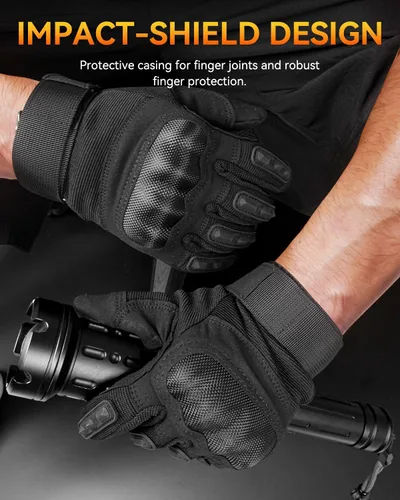 Vista 2 de KUMGIM Guantes tácticos para hombres y mujeres, guantes de motocicleta negros para pantalla táctil con carcasa dura para Airsoft, paintball