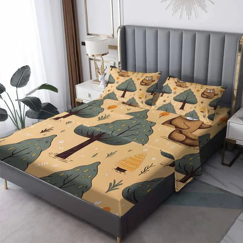Vista 9 de Bear Sheets - Juego de sábanas de tamaño individual, sábanas de animales del bosque de dibujos animados, microfibra suave y bolsillo profundo