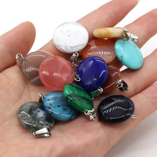 Vista 4 de LE SKY 20 colgantes de piedra natural redonda con forma de moneda curativa de colores mixtos para hacer joyas