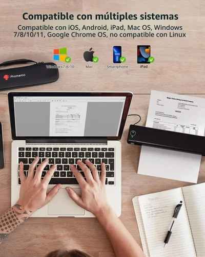 Vista 4 de Phomemo Impresora portátil - Impresora portátil inalámbrica para viajes, compatible con iOS y Android y laptop, mini impresora móvil Bluetooth