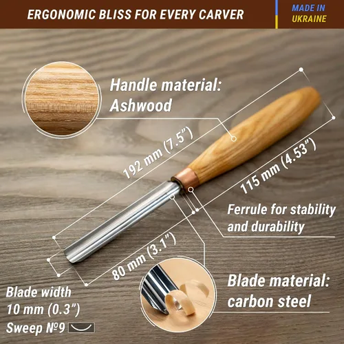 Vista 2 de BeaverCraft Cuchillo compacto para tallar madera Gouge K9/10 para carpintería de mano para principiantes y profesionales
