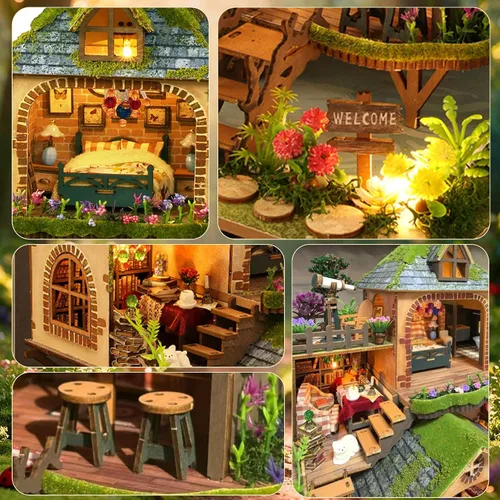 Vista 4 de CRIOLPO Kit de casa de muñecas en miniatura con luces LED para adultos y Aventuras en el bosque