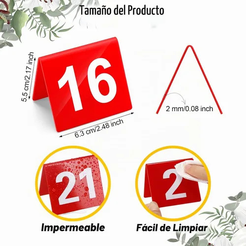 Vista 2 de Tuanse Table Numbers 1-25 Tiendas de mesa de acrílico de doble cara, rojo