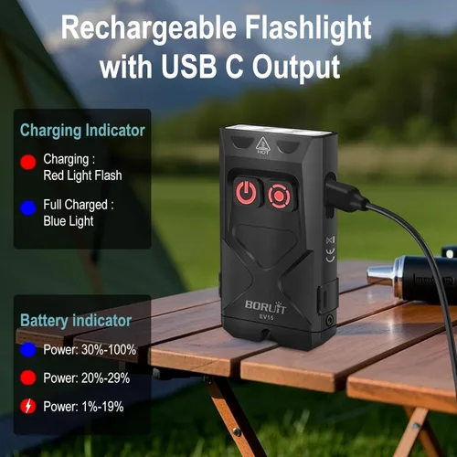 Vista 6 de BORUIT Linterna recargable pequeña EV15 con luz lateral UV y RGB de 365 nm Negro-EV15