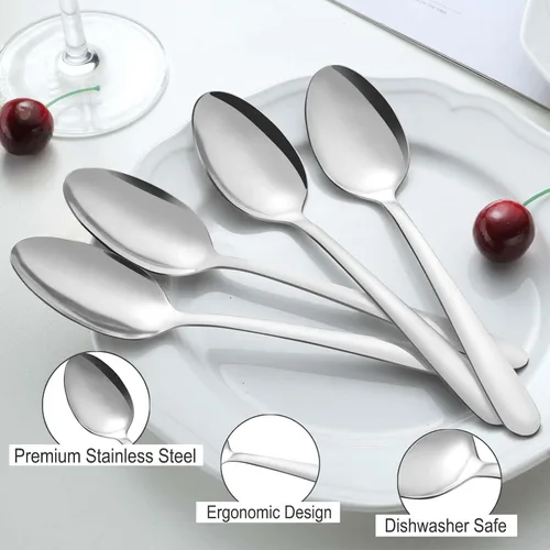 Vista 5 de Pleafind Cucharas de cena – 24 cucharas de 7.4 pulgadas, cucharas de cubiertos de acero inoxidable, cuchara de cubiertos para el hogar, cocina