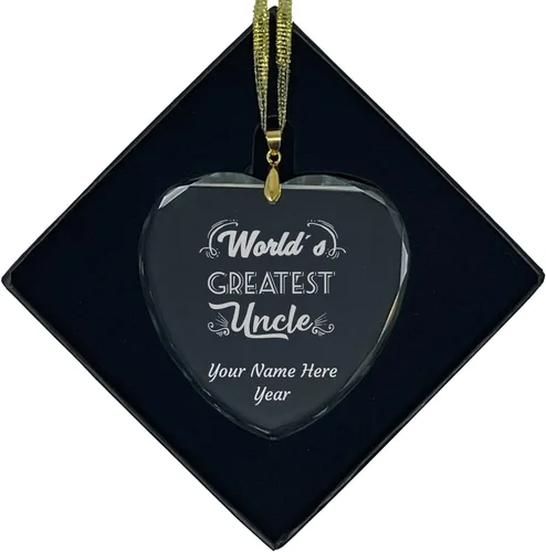 Vista 7 de LaserGram Adorno de Navidad de vidrio personalizado, el tío más grande del mundo, idea de regalo personalizada grabada con láser (forma de diamante)