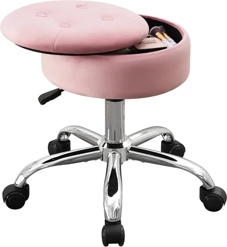 Vista 21 de Taburete Otomano Giratorio Silla para Sala de Maquillaje Taburete para Silla de Tocador Altura Ajustable Cuero Sintético Negro Negro 1