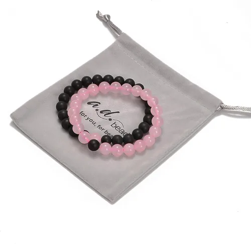 Vista 4 de AD Beads 2 pulseras elásticas de cuentas de distancia para él y para ella, pulsera de yoga de piedra natural