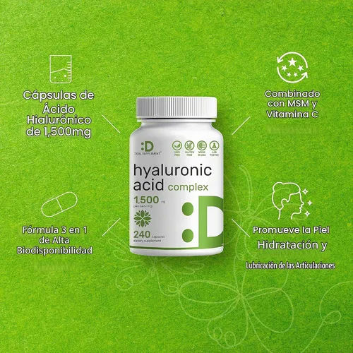 Vista 4 de DEAL SUPPLEMENT Complejo de ácido hialurónico 1,500 mg - 240 cápsulas, con MSM y vitamina C