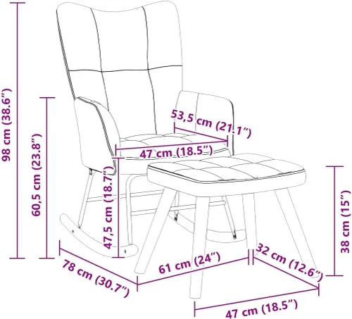 Vista 3 de vidaXL Mecedora, silla de acento mecedora, asiento acolchado con reposapiés, silla auxiliar para sala de estar, dormitorio, estilo retro, terciopelo
