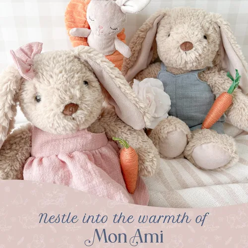 Vista 4 de MON AMI Bettie Bunny - Animal de peluche para niños pequeños, juguete de peluche de conejo suave de 12 pulgadas en vestido rosa con lazo, peluche