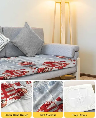 Vista 4 de Fundas elásticas de cojín para sofá de Navidad, diseño de muñeco de nieve, seccional/individual/en forma de L, funda protectora para muebles