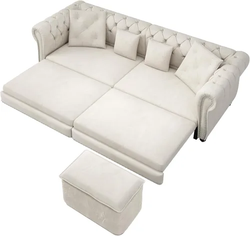 Vista 9 de Eafurn Sofá de dos plazas Chesterfield de gran tamaño 3 en 1, sofá cama convertible extraíble tamaño King con otomana movible y ribete de cabeza