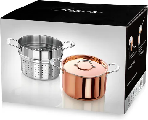 Vista 4 de Artaste Rain Juego de Utensilios de Cocina Recubiertos de Cobre (Olla de Stock de 7.5 QT + Vaporera)