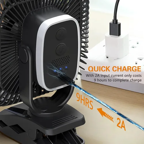 Vista 6 de Ventilador portátil recargable con luz, 8 pulgadas, funciona con pilas, 20000 mAh, 78 horas de tiempo de trabajo, silencioso, fuerte flujo de aire