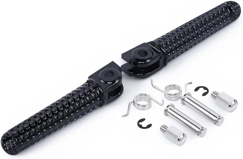 Vista 5 de Estriberas delanteras compatibles con Yamaha YZF R1 R6 R6S, reposapiés de motocicleta de aluminio negro con textura de alto agarre, pedales