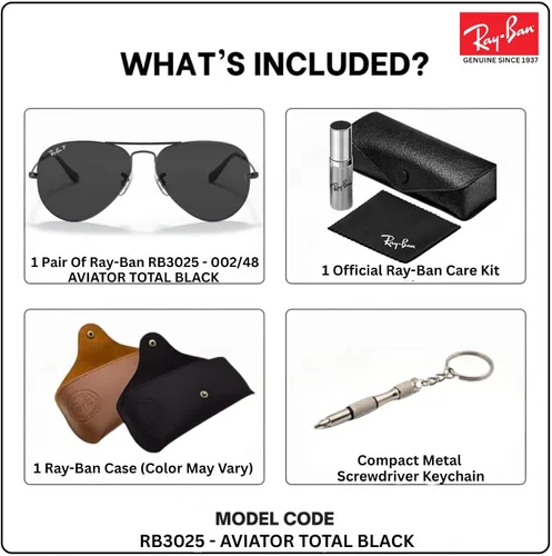 Vista 2 de Ray-Ban RB3025 AVIATOR TOTAL BLACK Sunglasses with Official Eyewear Kit