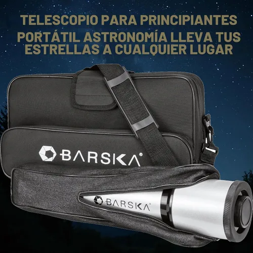 Vista 5 de BARSKA Starwatcher telescopio refractor de 400 x 70 mm con trípode de mesa y funda de transporte