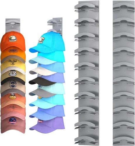 Vista 9 de Organizador de sombreros para gorras de béisbol, estante para sombreros de pared con adhesivo fuerte que sostiene hasta 10 sombreros, soporte