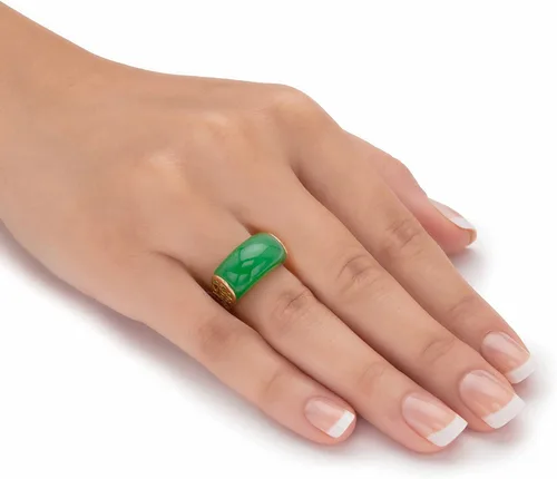 Vista 3 de Anillo de plata de ley chapada en oro amarillo, con símbolo de la suerte, tamaño 6-10, Metal, Jade