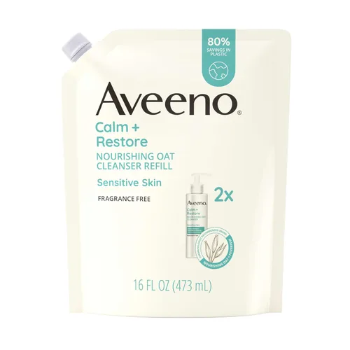 Vista 10 de Aveeno Calm + Restore - Limpiador facial para pieles sensibles, limpiador facial lechoso hidratante suave con avena nutritiva y altamisa, fórmula