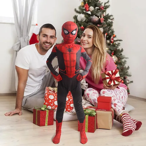 Vista 5 de Disfraz de arañas para niños, disfraz de superhéroe 3D, disfraz de elastano para niños, fiesta de Navidad