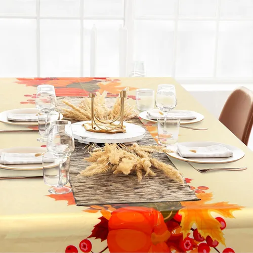 Vista 7 de Oudain 6 manteles desechables de Acción de Gracias, de otoño, arce, calabaza, de plástico, 54 x 108 pulgadas, color naranja, rectangular, otoño