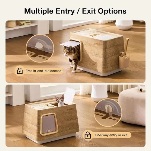 Vista 2 de ZOMISIA Caja de arena para gatos de acero inoxidable, caja de arena cubierta extra grande con tapa, cuchara, filtro de control de olores, cajas