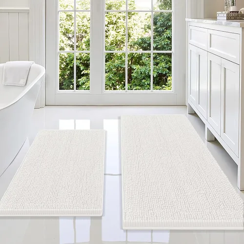 Vista 21 de Juego de alfombras de baño Smiry de 2 piezas, suave alfombra absorbente de chenilla y juego de alfombra en forma de U para inodoro, alfombra de baño