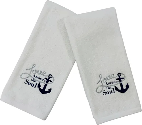 Vista 9 de Serafina Home Toallas de mano náuticas para huéspedes: Coastal Love Anchors The Soul, 2 piezas suaves y absorbentes