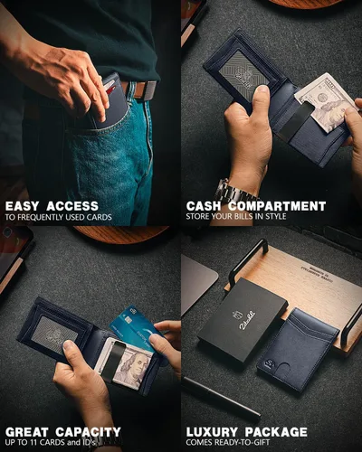 Vista 42 de Zitahli - Carteras delgadas con clip para dinero para hombre, tarjetero minimalista, de cuero, plegable, con bloqueo RFID, cartera de bolsillo