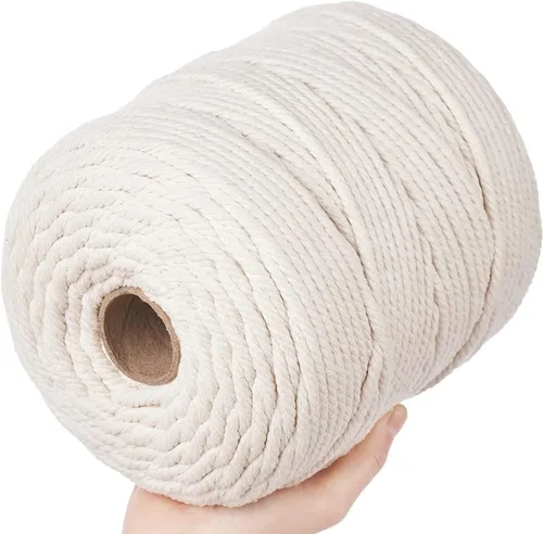 Vista 60 de Cordón de algodón para macramé, hilo torcido de 4 capas, cuerda de algodón natural, suministros perfectos de macramé, para hacer soportes colgantes