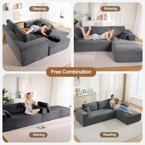Vista 3 de Sofá modular Cloud de 106 pulgadas con diván en forma de L, moderno sofá modular sin hueso con asiento profundo, sofás tapizados para sala de estar
