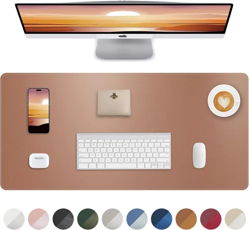 Vista 9 de Tapete protector para escritorio y mouse, antideslizante, de piel sintética, tapete impermeable de escritura para laptop, para oficina y hogar