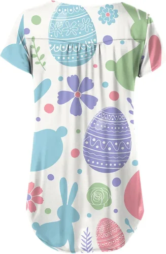 Vista 2 de Blusas de manga corta con botones para mujer, con estampado de Pascua, con cuello en V, para ocultar el vientre, para mujer
