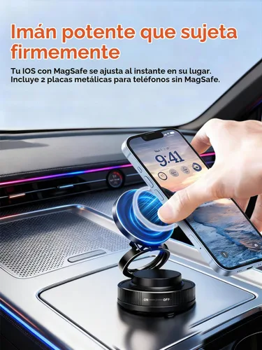 Vista 4 de Soporte magnético para teléfono de coche al vacío con imanes fuertes, soporte ajustable de 360° para teléfono celular, soporte plegable Magsafe