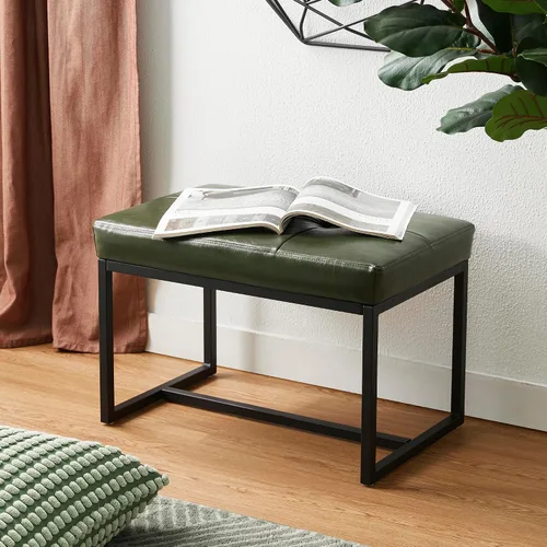 Vista 18 de Glitzhome Banco otomano, sillas modernas de piel sintética con marco de metal, taburete de maquillaje, taburete acolchado para sala de estar Negro