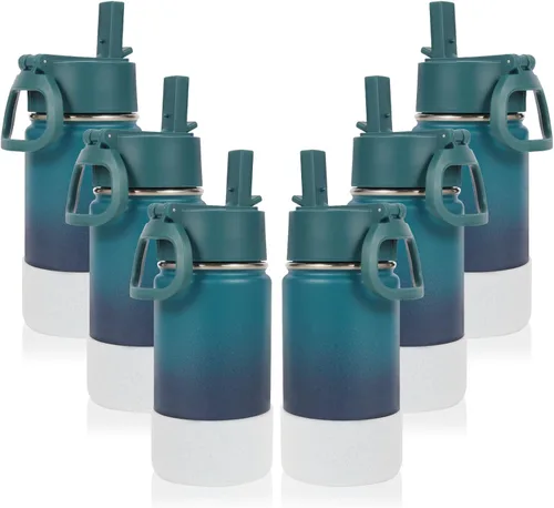 Vista 14 de Volhoply Botella de agua de acero inoxidable aislada de 14 onzas con tapa de pajita y funda de silicona, sin BPA, fácil de usar para niños y niñas
