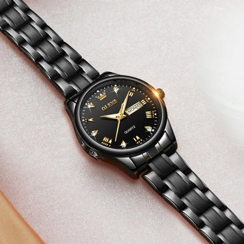 Vista 6 de OLEVS Reloj de mujer con diamantes de oro, clásico, elegante, de acero inoxidable, impermeable, fecha de día